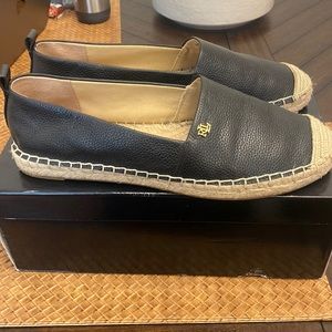 Ralph Lauren Black Tumbled Leather Espadrille